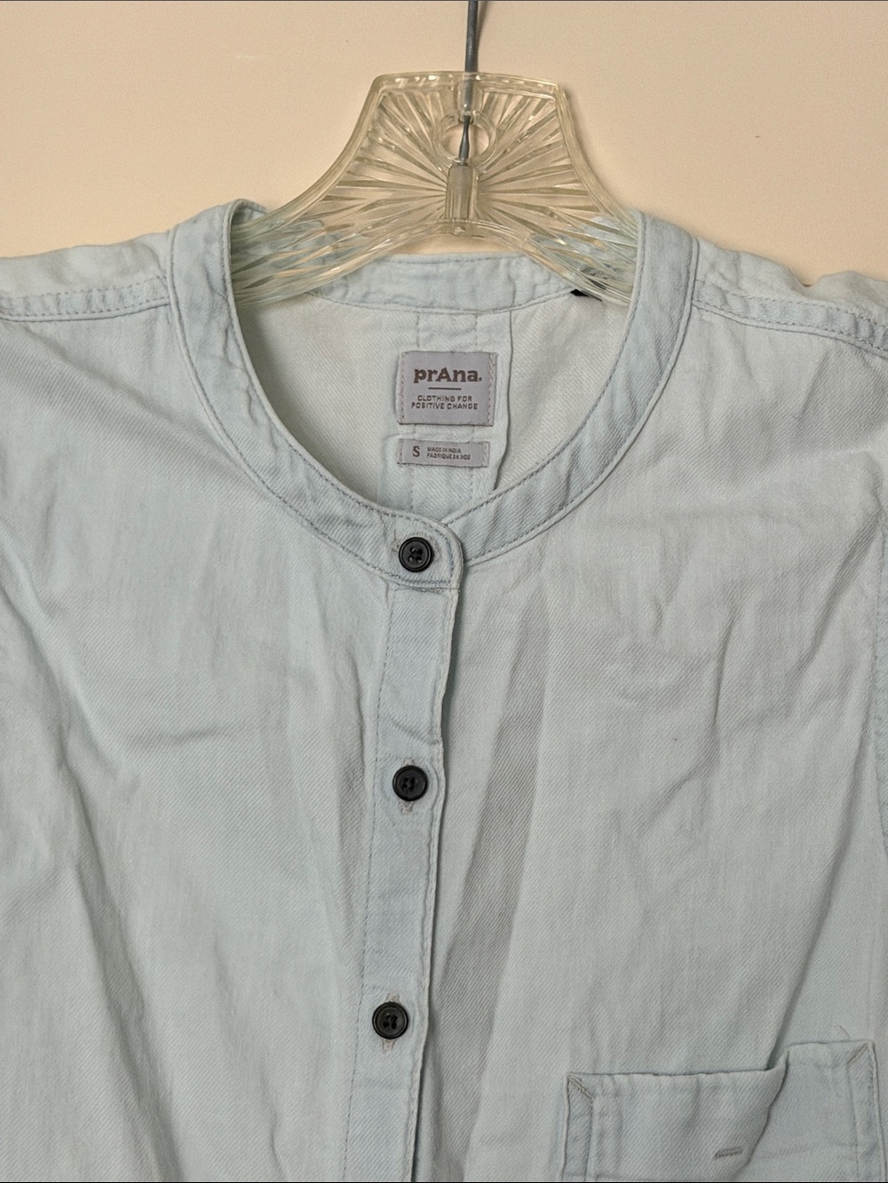Prana Light Blue Round-Collar Button Shirt Jacket